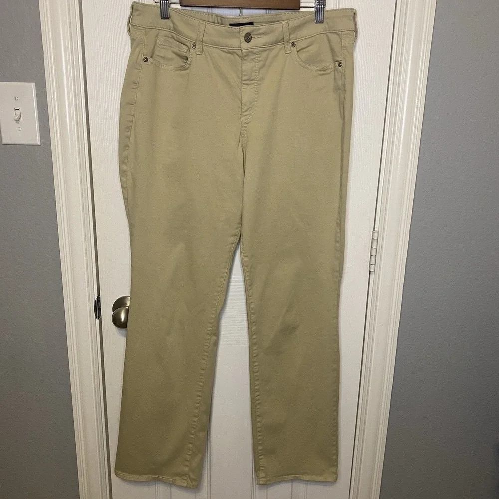 NYDJ Marilyn Straight Leg Jeans Womens 14 High Rise Lift Tuck Technology Tan